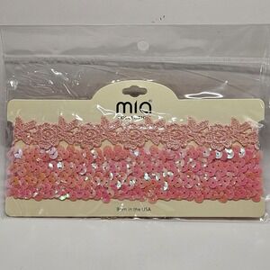 MIA COLLECTION PINK CHOKER/NECKLACE/2 PC. SET SEQUIN & LACE NEW! SEALED!